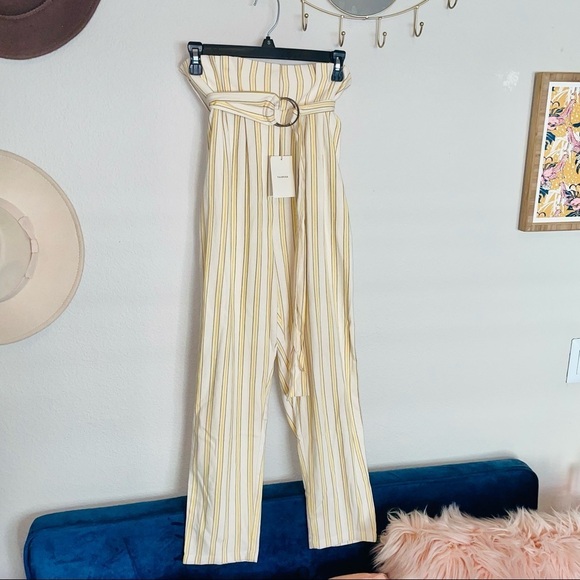 NEW Tularosa Yellow Striped Paper Bag Tapered Pant - Picture 3 of 5